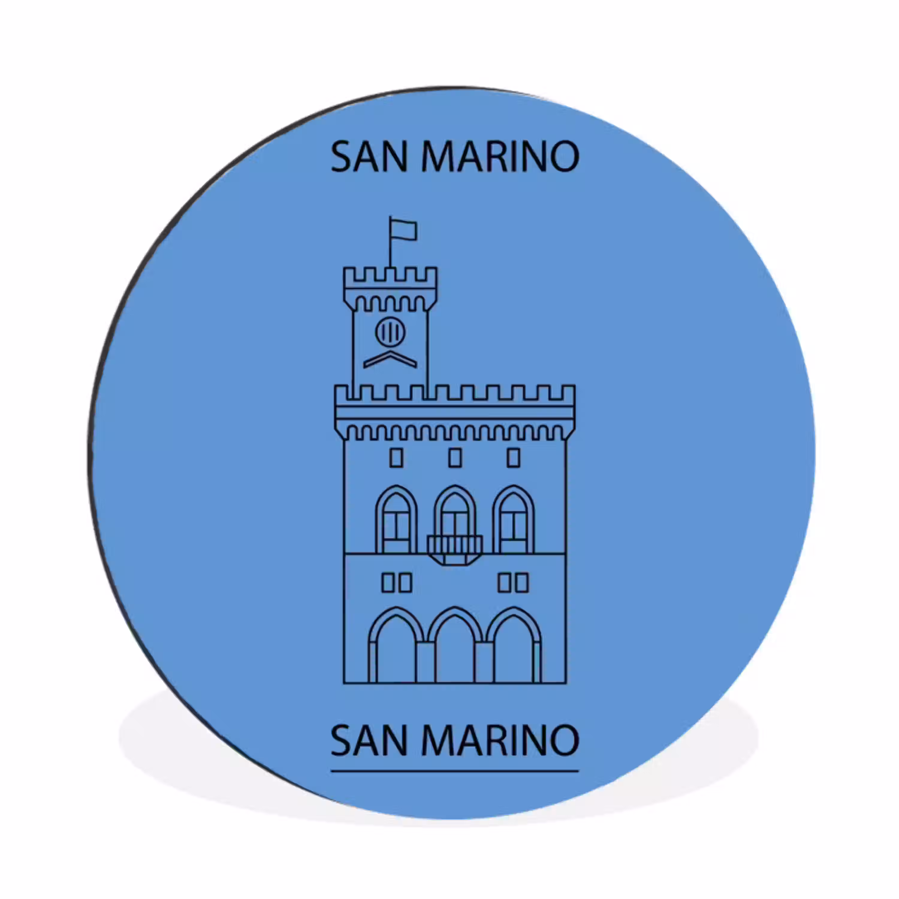 Gebouw - San Marino - Architectuur - Lijntekening - Blauw Wandcirkel aluminium klein -3d