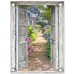 Deur naar een bloementuin tuinposter los doek klein -3d