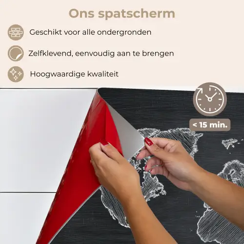 Wereldkaart - Krijt - Zwart - minimalistisch keuken achterwand spatscherm klein -spatscherm_NL