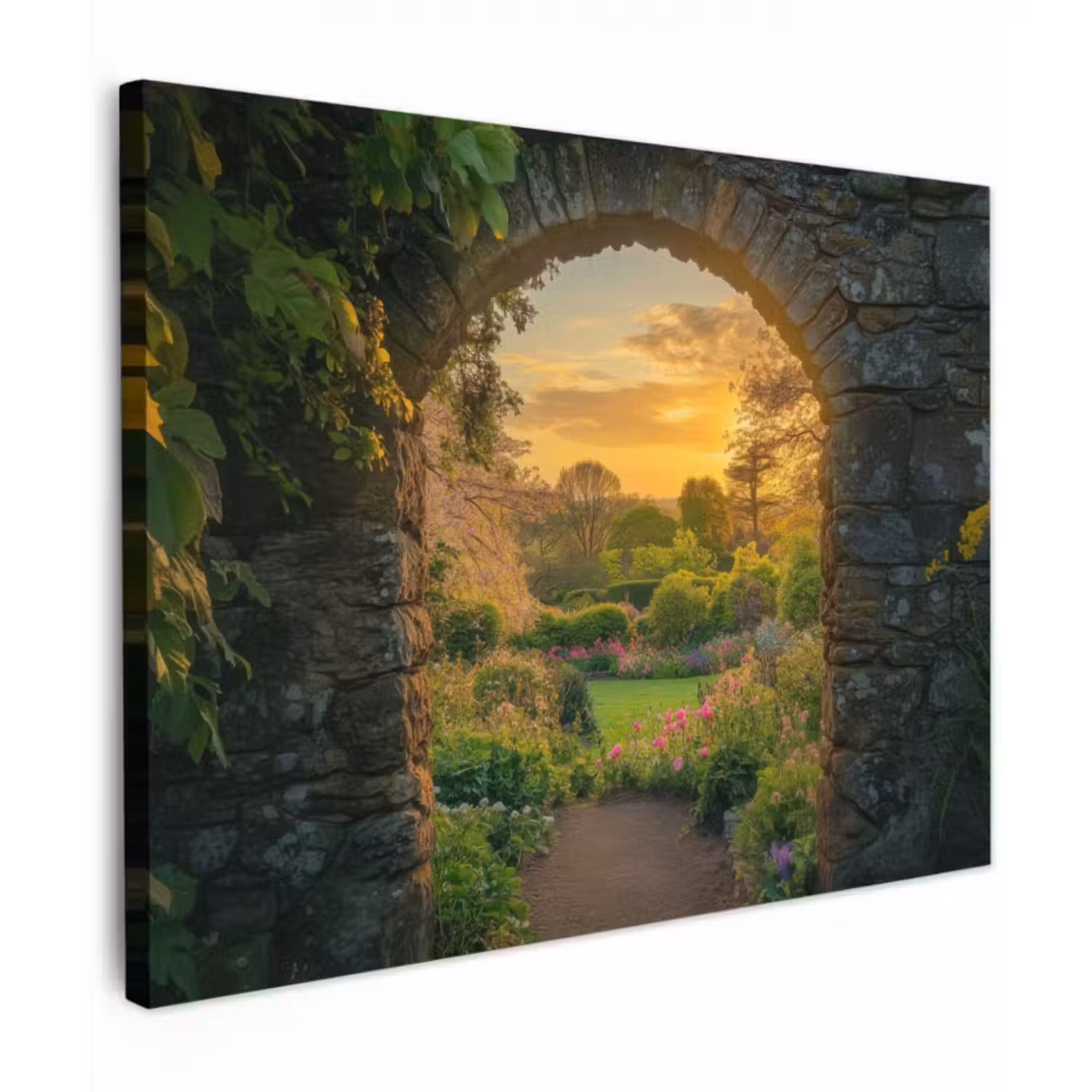 Leinwandbild - Tor - Pflanzen - Sonnenuntergang