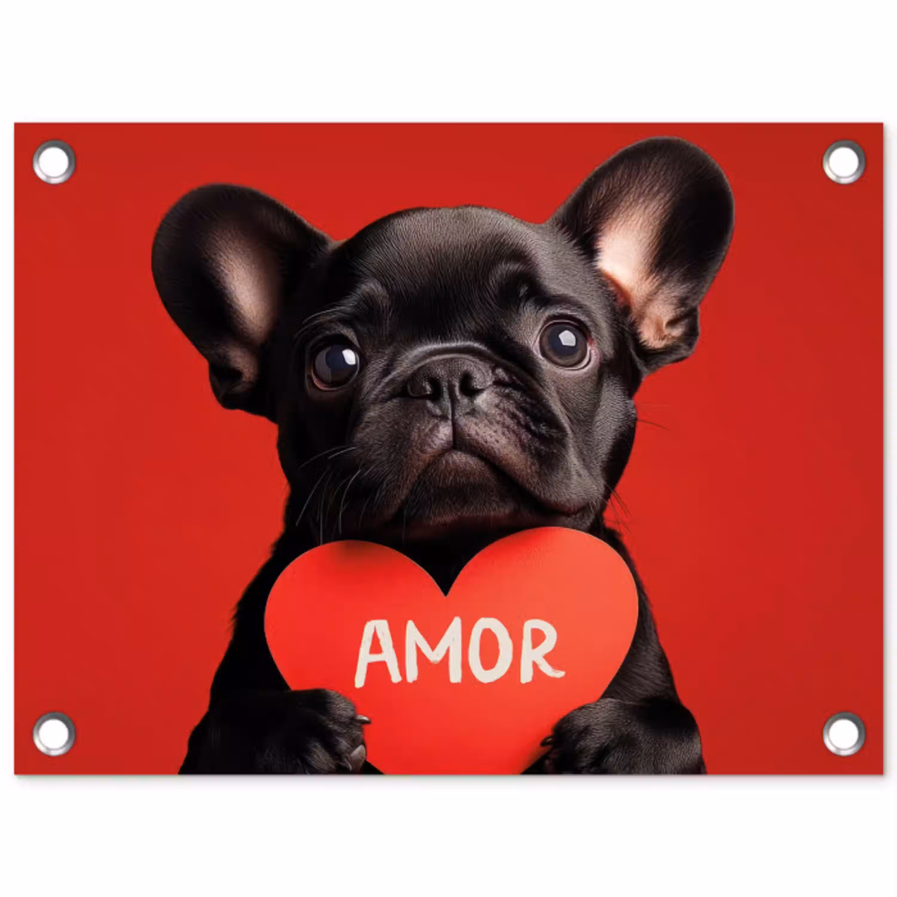 Amor - Hond  - Hartje - Rood tuinposter los doek klein -3d