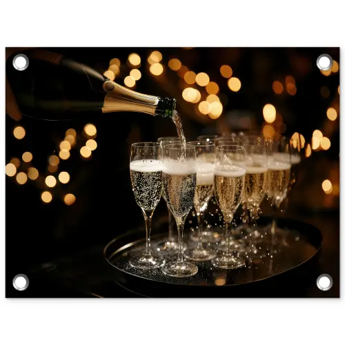 Lichtjes - Champagne - Dienblad - Glazen tuinposter los doek klein -3d
