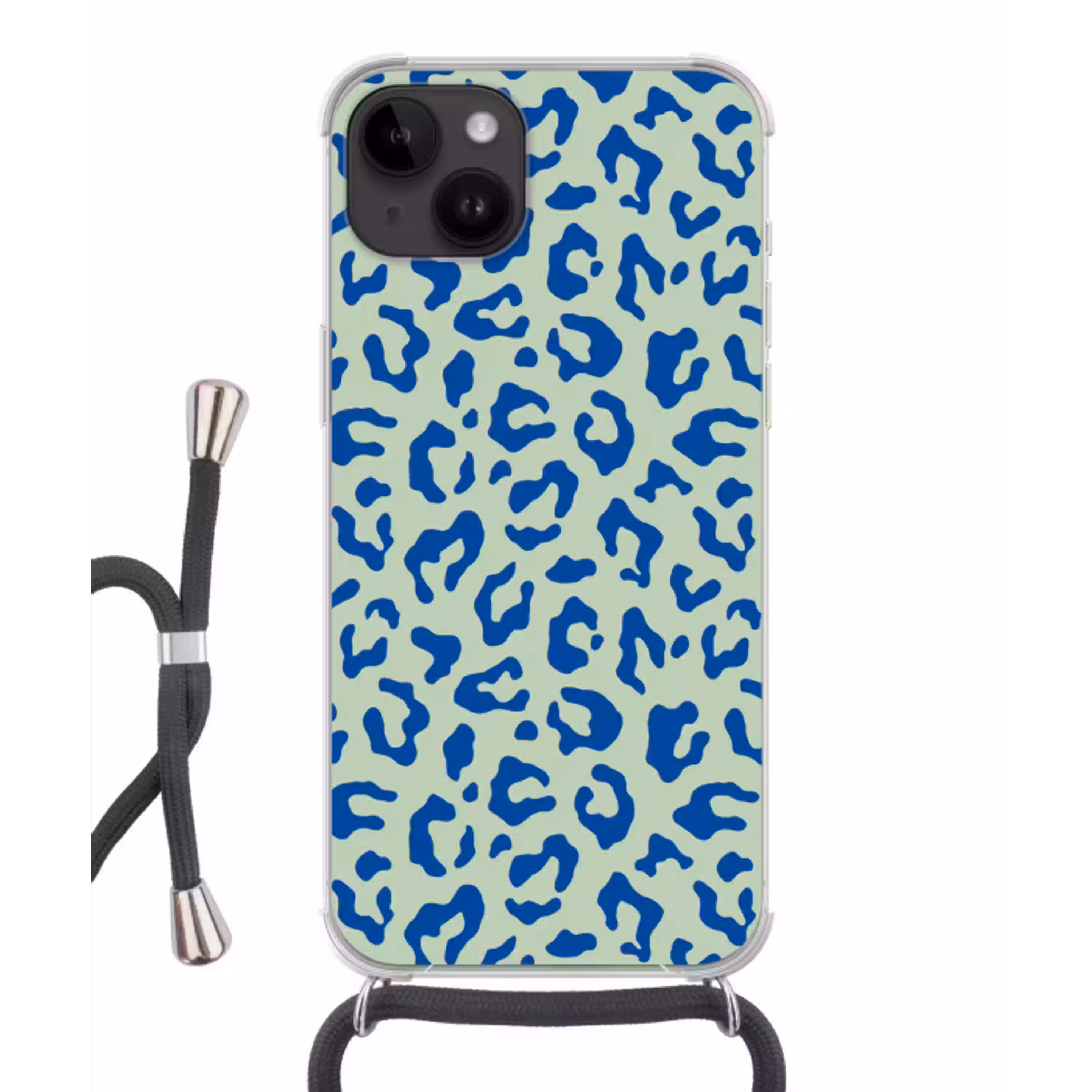 Panterprint - Blauw - Groen - Dierenprint Crossbody Case iPhone 14 middel -3d