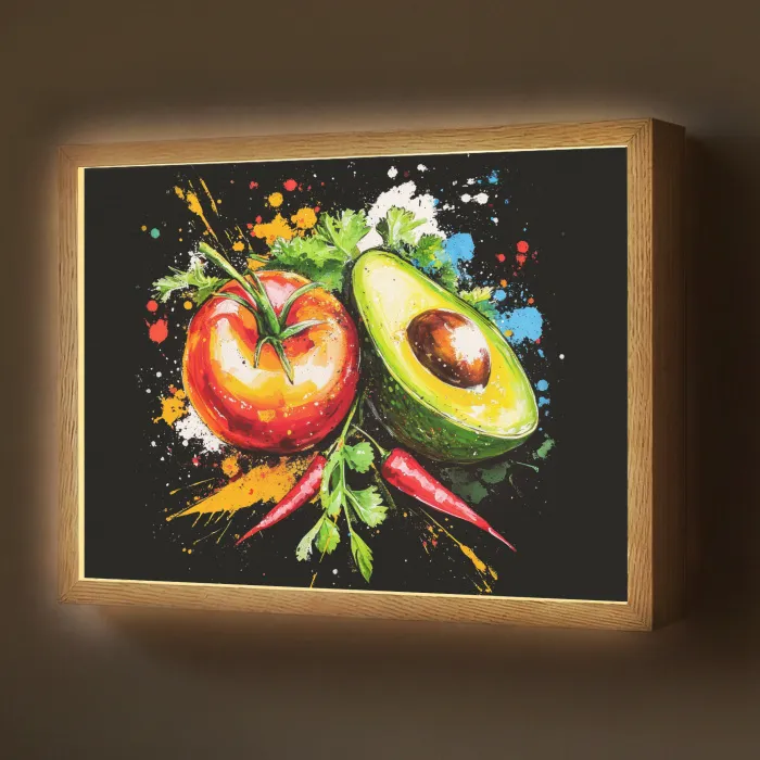 Tomaat - Avocado - Peper - Graffiti - Verf - Modern Light Box met batterij (Wandlamp) middel -z3d_website