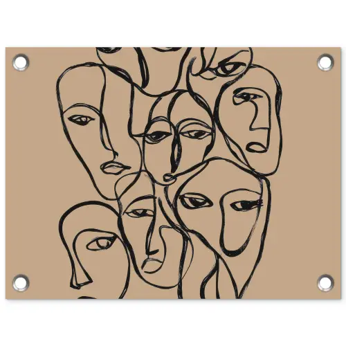 Gezichtenzee - Lijntekening - Abstract tuinposter los doek klein -3d