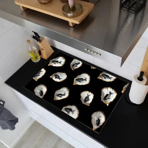Oesters - Zwart - Vissen - Goud Inductie beschemer met haakjes klein -sfeer1