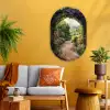 Doorkijk - Landschap - Bloemen - Tuinboog - Natuur Wandcirkel Ovaal Glas middel -sfeer4