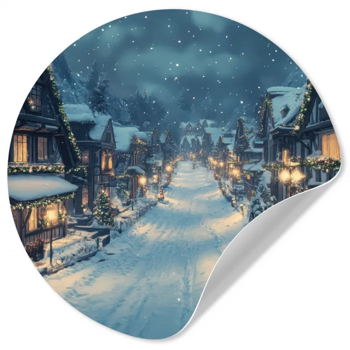 Kerstdorp - Kerst - Sneeuw - Winter Wandcirkel behangsticker klein -3d