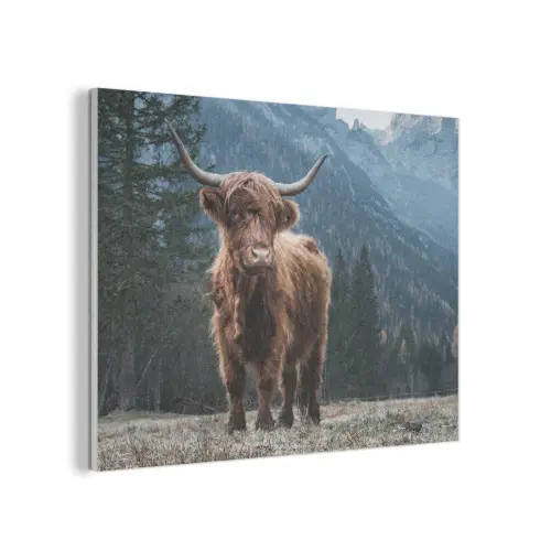 Schotse hooglander - Berg - Landschap - Bomen - Koe - Natuur PET vilt klein -3d