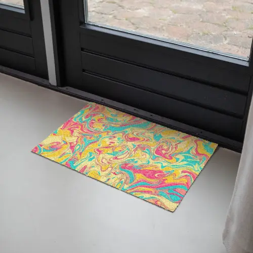 Geel - Roze - Blauw - Retro Deurmat klein -sfeer2