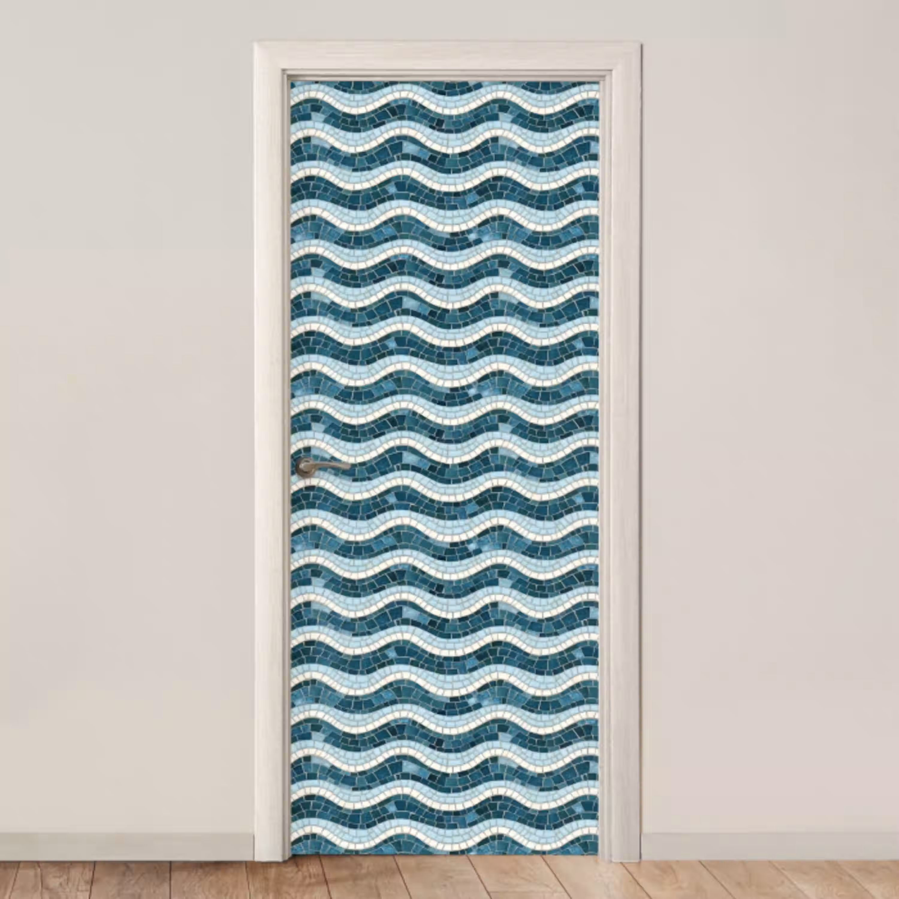 Blauw - Wit - Mozaïek - Golvend deurposter klein 289 -3d_beige