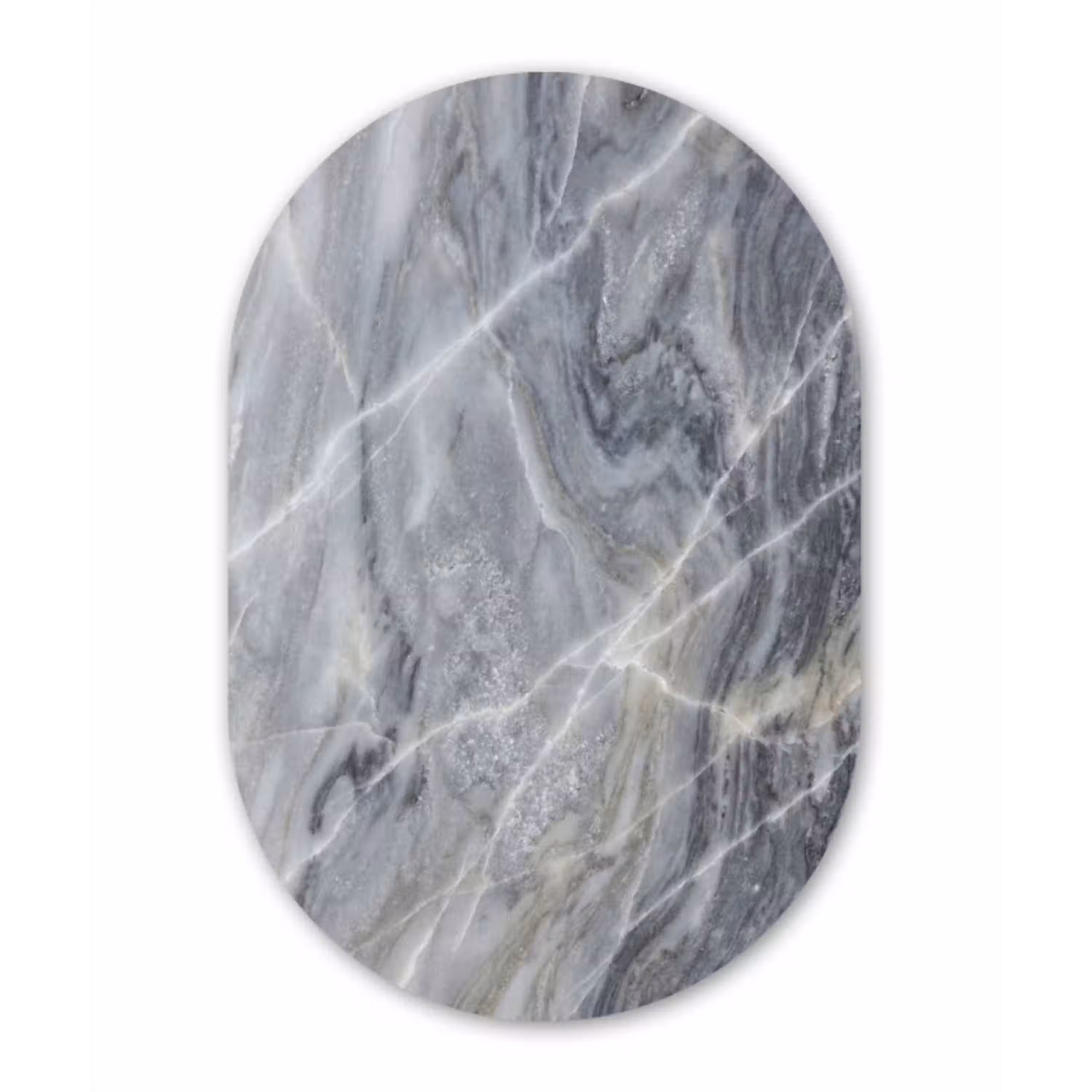 Marmer - Ader - Patroon - Abstract - Grijs Wandcirkel Ovaal Aluminium middel -3d
