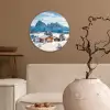 Winter - Huisje - Bergen - Uitzicht - Sneeuw Wandcirkel kunststof plaat 5mm dik klein -sfeer1