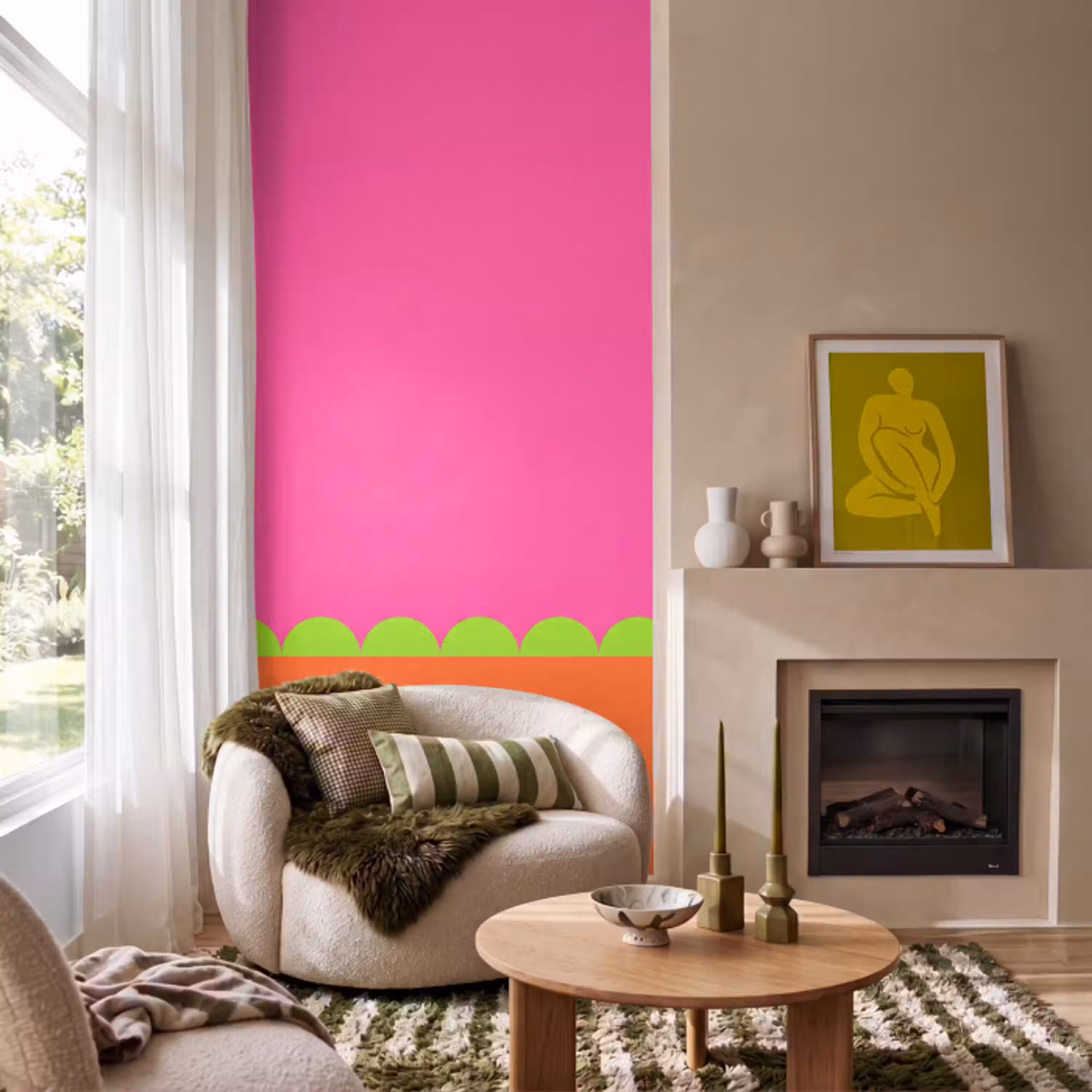 Abstract - Geometrisch - Kleurblokken - Roze - Oranje Behang Vlies klein -sfeer2