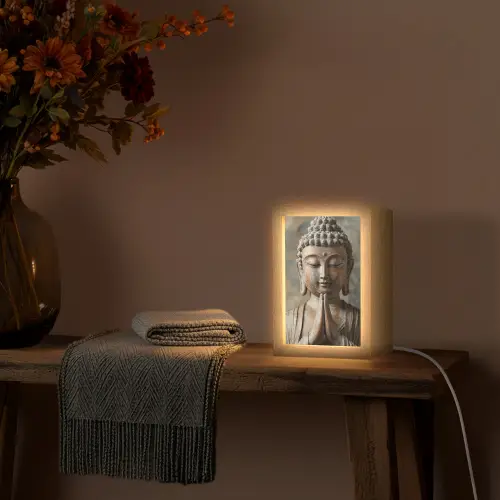 Boedha - Beeld - Bruin - Rust Light Box met kabel (Tafellamp) klein -sfeer4