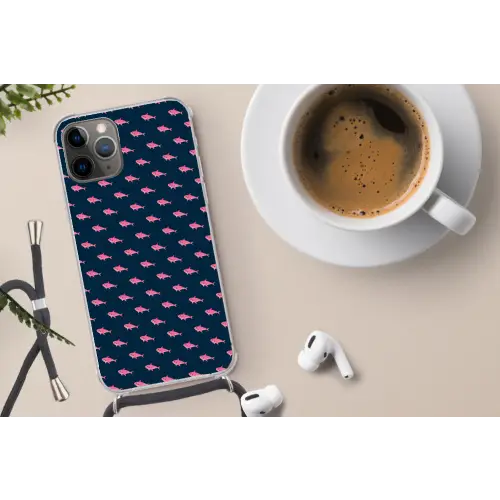 Haaien - Roze - Blauw - Zeedieren Hoesje iPhone 12 Pro met koord klein -oordop