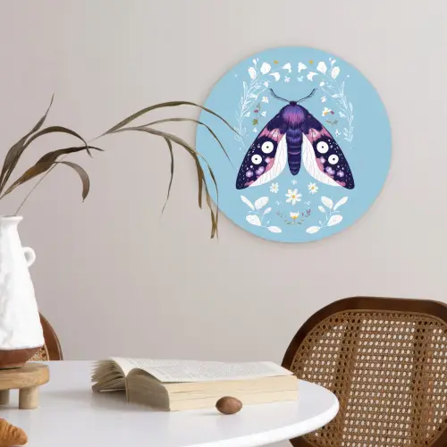 Bladeren - Wit - Vlinder - Insect Wandcirkel kunststof plaat 5mm dik klein -sfeer4