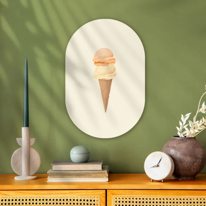 Minimalistisch - Schepijs - Hoorntje - Beige Wandcirkel Ovaal Forex klein -sfeer2