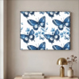 Blauw - Vlinders - Bloemen - Wit Textielframe zwart klein 947 -sfeer2