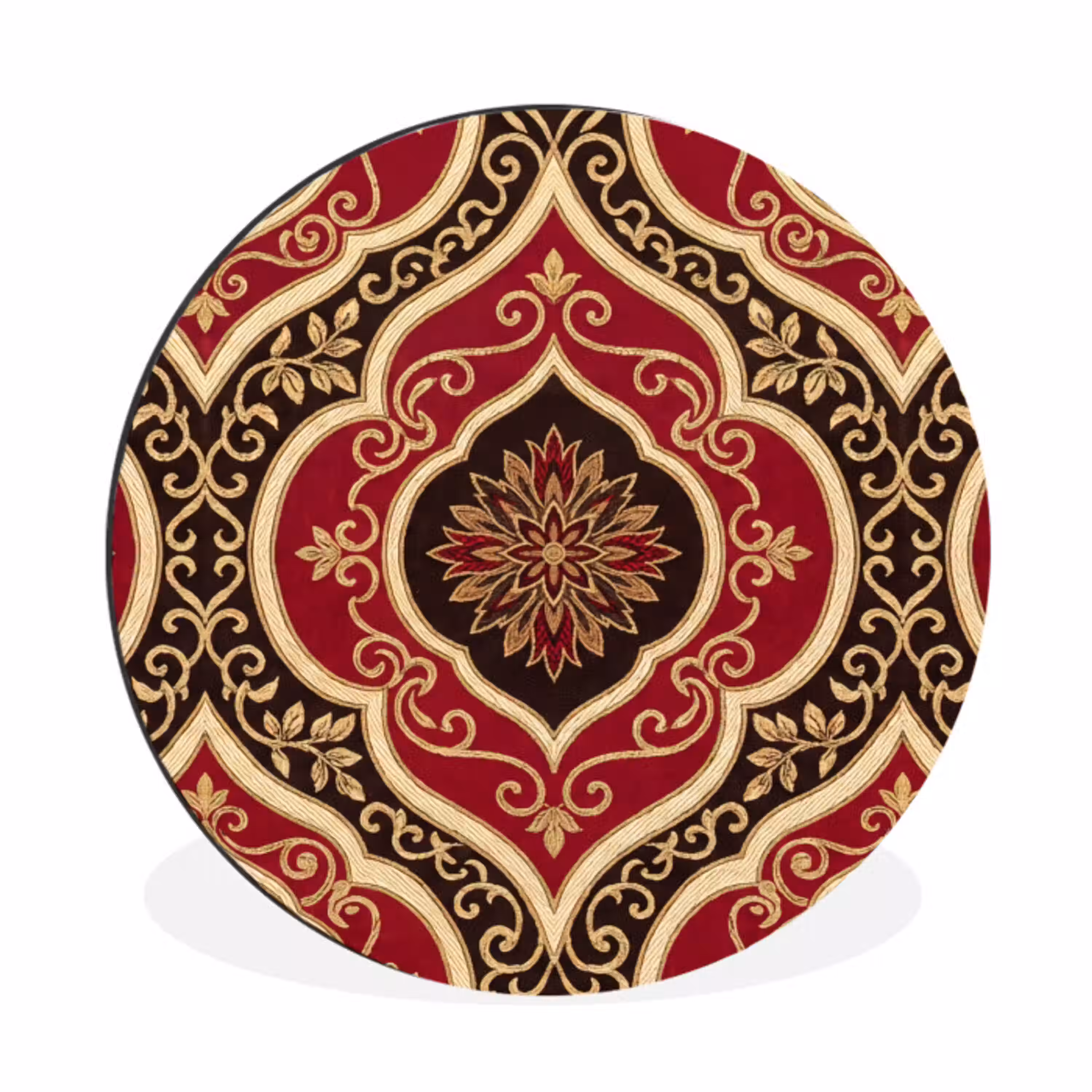 Patroon - Ornament - Barok - Rood - Goud Wandcirkel aluminium klein -3d