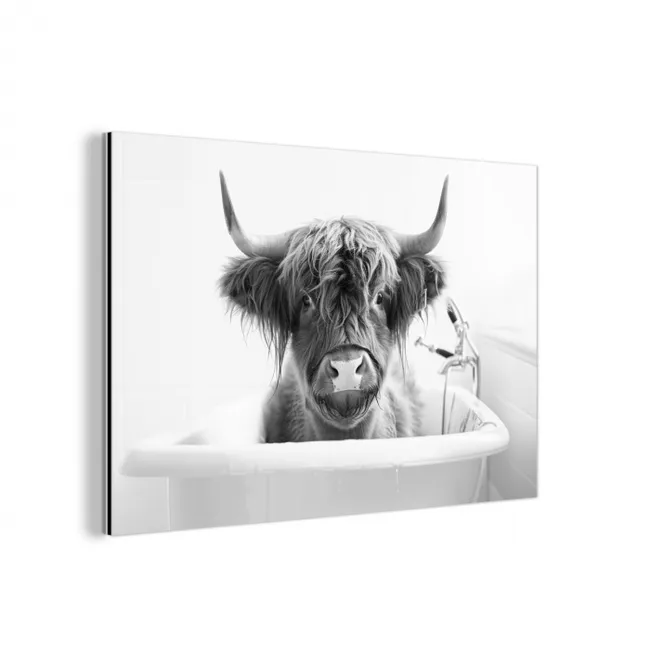 Schotse Hooglander - Koe - Bad - Zwart wit aluminium wit klein -3d