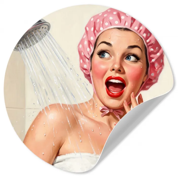 Vrouw - Douche - Roze Wandcirkel behangsticker klein -3d