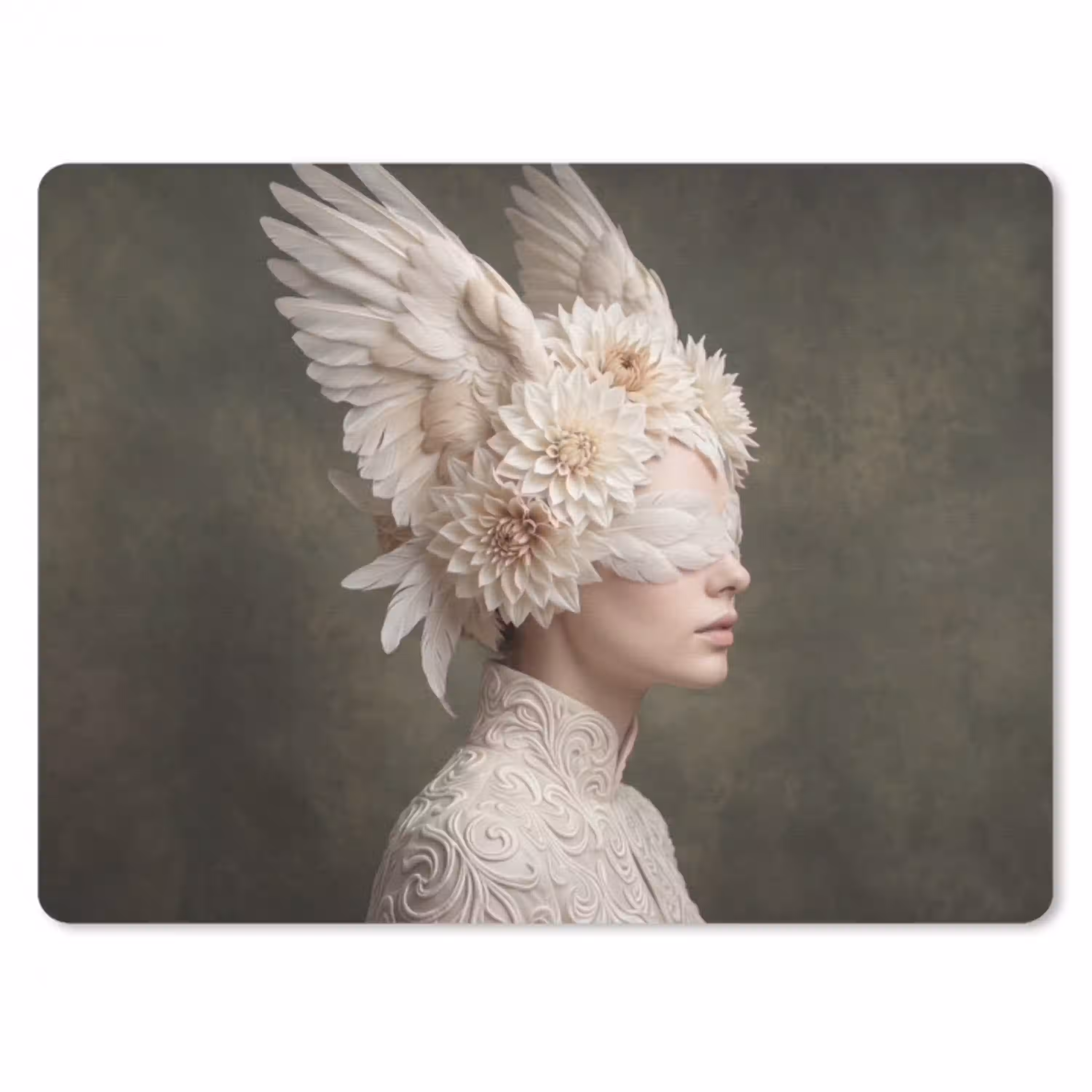 Vleugels - Vrouw - Wit muismat rubber klein -3d