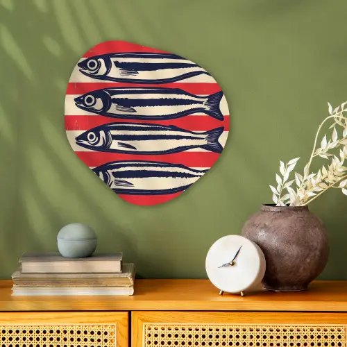 Sardines - Rood en beige strepen Wandcirkel Organisch Forex 3mm klein -sfeer2