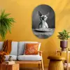 Sphynx - Kat - Dieren - Humor - Spaghetti - Zwart Wit Wandcirkel Ovaal Glas middel -sfeer4