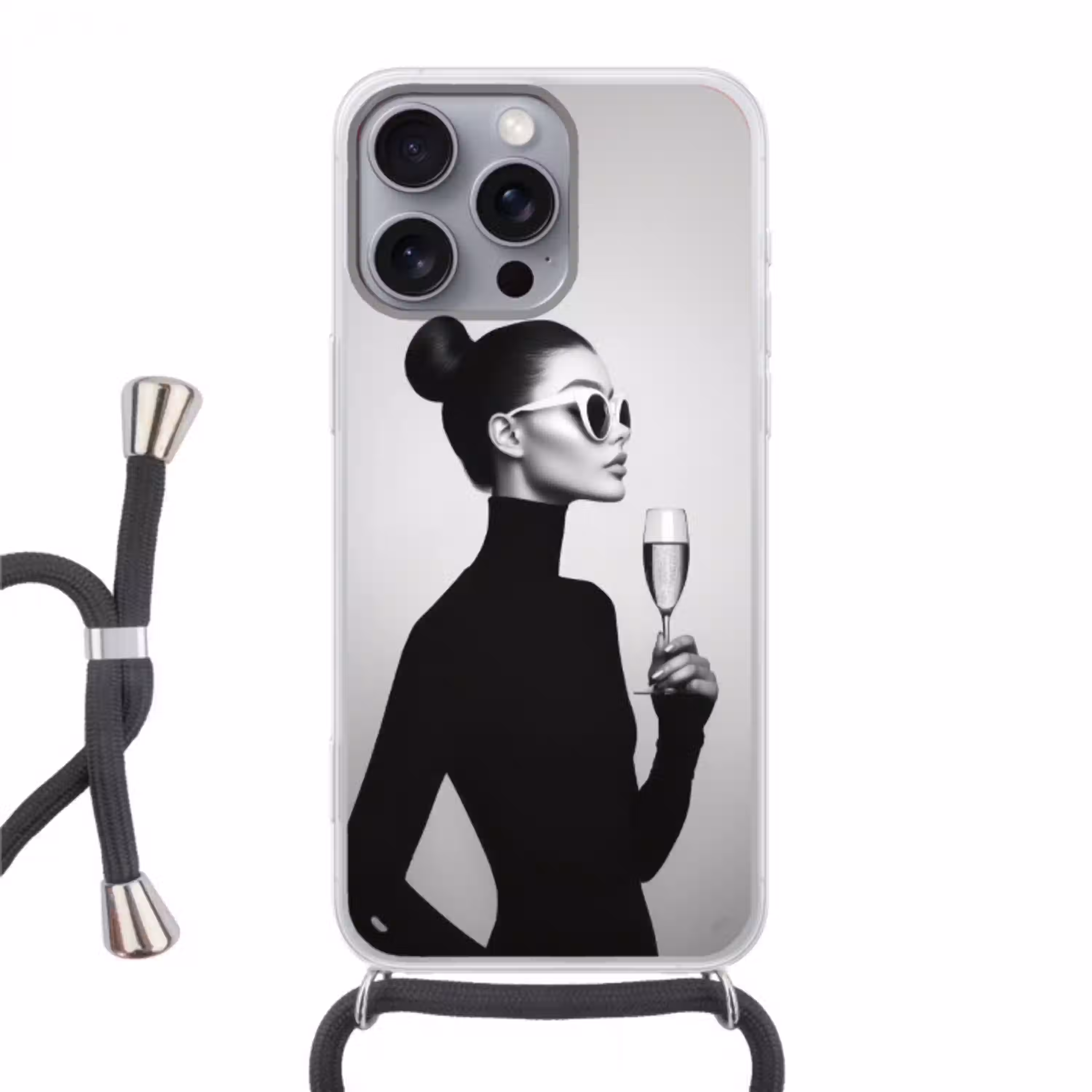Vrouw - Champagne - Modern Hoesje iPhone 16 Pro Max met koord klein -3d