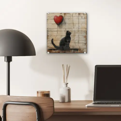 Street art - Kat - Ballon - Graffiti - Banksy plexiglas 5mm klein -sfeer6