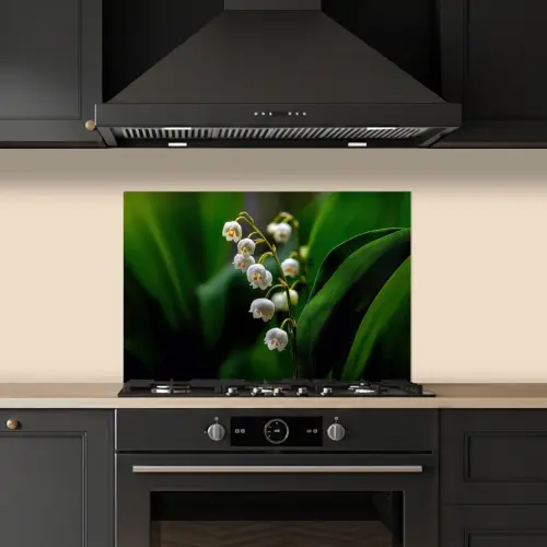 Bloemen - Wit - Bladeren - Lelietjes keuken achterwand spatscherm klein -sfeer1