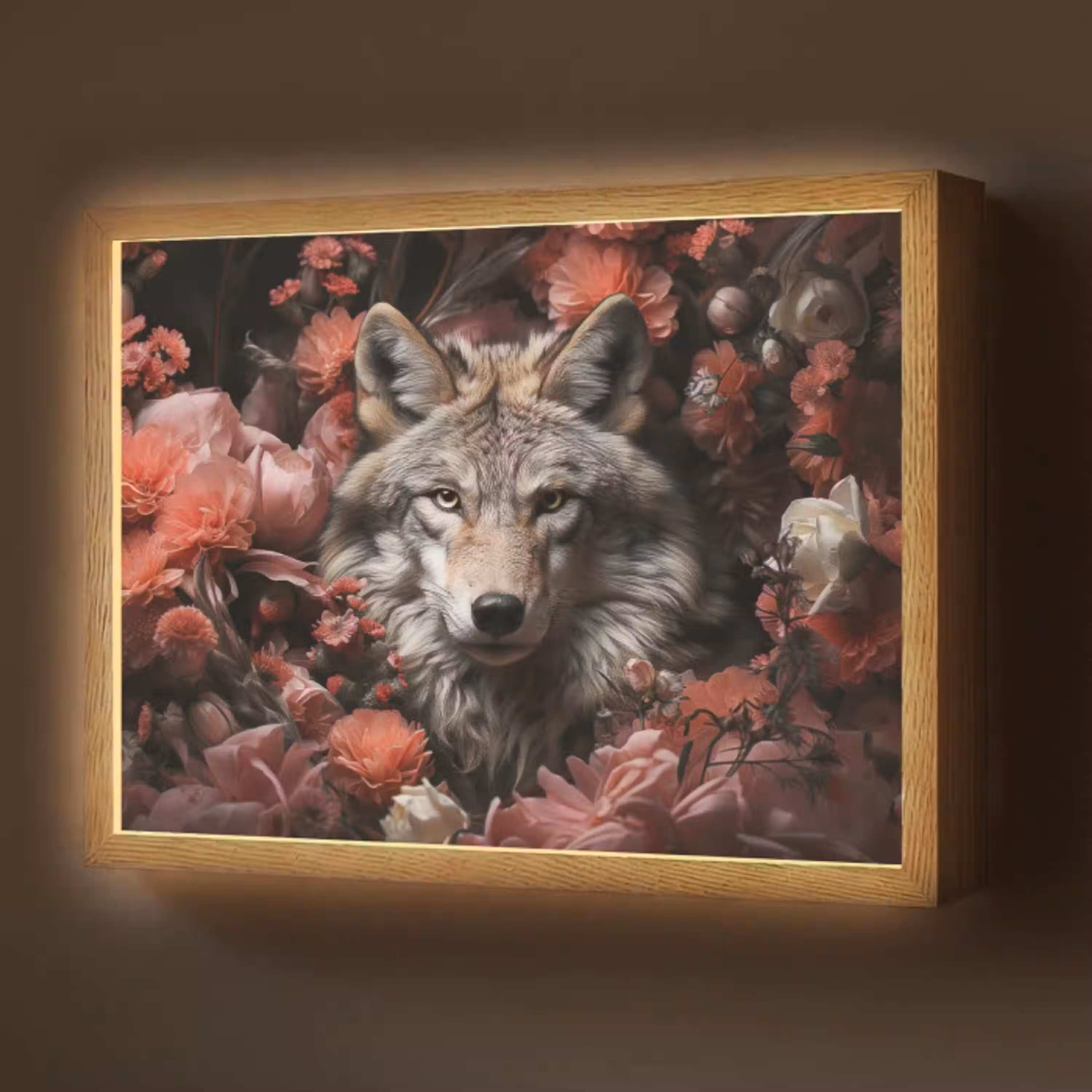 Wolf - Dier - Bloemen - Botanisch - Natuur - Fantasie Light Box met batterij (Wandlamp) middel -z3d_website