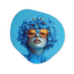 Vrouw - Bloem - Blauw - Modern - Bril - Portret Wandcirkel Organisch Plexiglas middel -3d