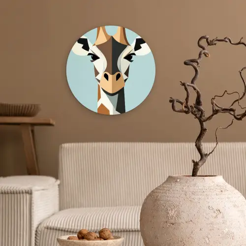 Giraffe - Illustratie - Bruin - Minimalistisch Wandcirkel kunststof plaat 5mm dik klein -sfeer1