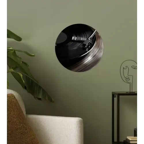 Close-up - Vinylplaat - Platenspeler - Zwart Wandcirkel behangsticker klein -sfeer2