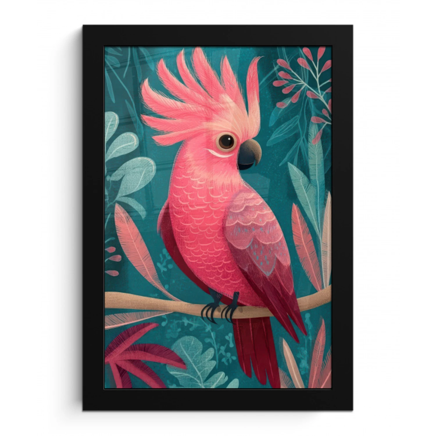 Kaketoe - Tropische bladeren - Tak fotolijst zwart zonder passe partout klein -3d