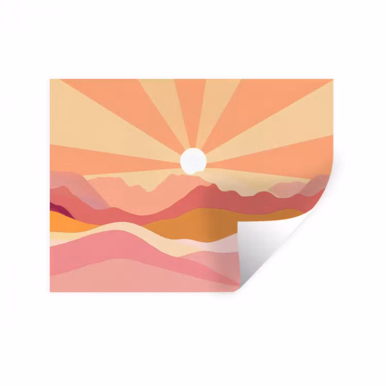 Wandtattoo – Berge - Abstrakt - Sonnenstrahlen - Rosa
