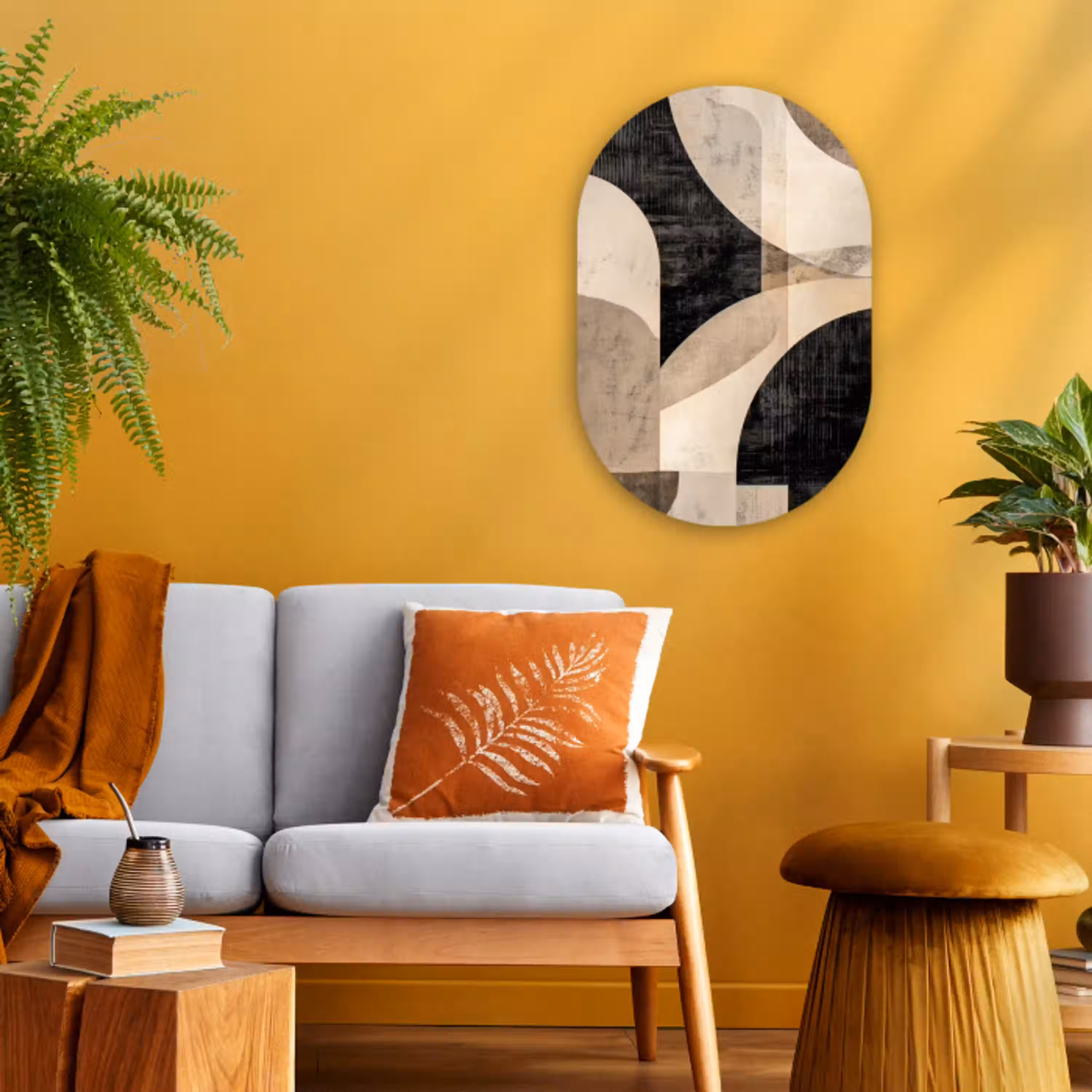 Abstract - Vormen - Modern - Beige Wandcirkel Ovaal Forex klein -sfeer4