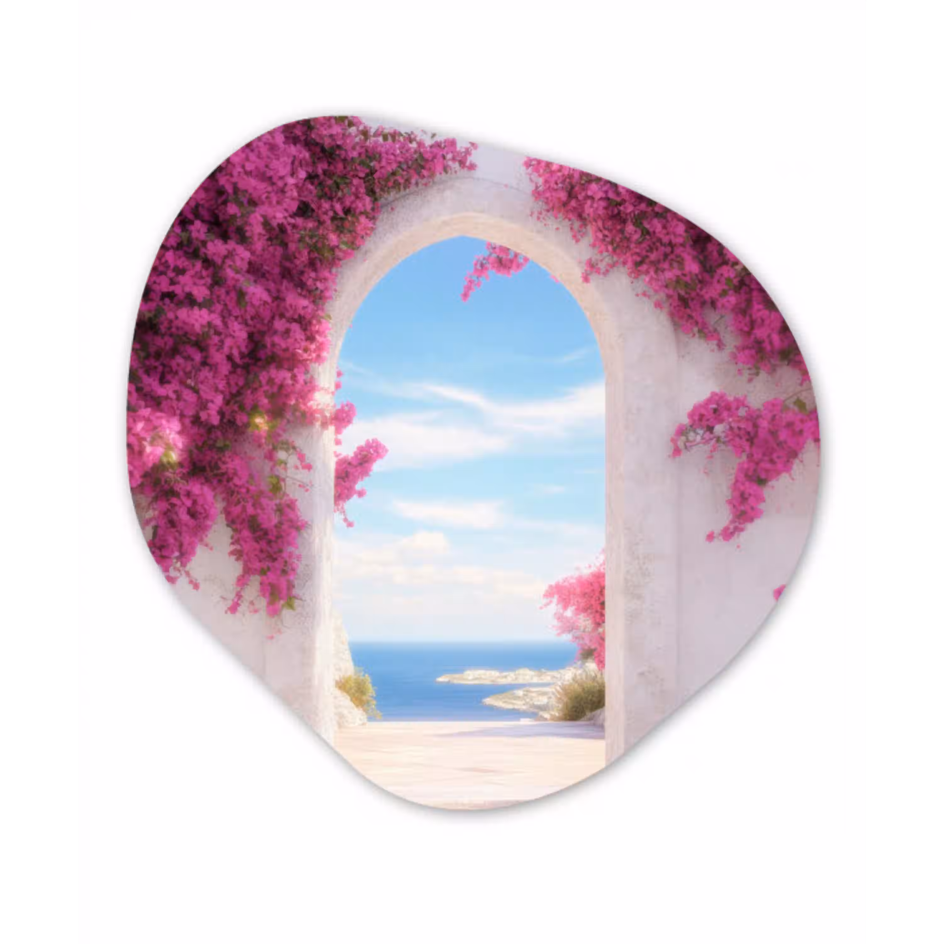 Zee - Roze - Bloemen - Poort Wandcirkel Organisch Forex 3mm klein -3d