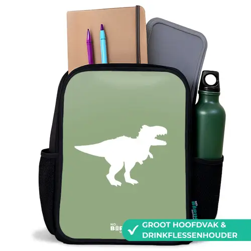 Groen met T-rex dino Rugzak - Zwart middel -inhoud_NL