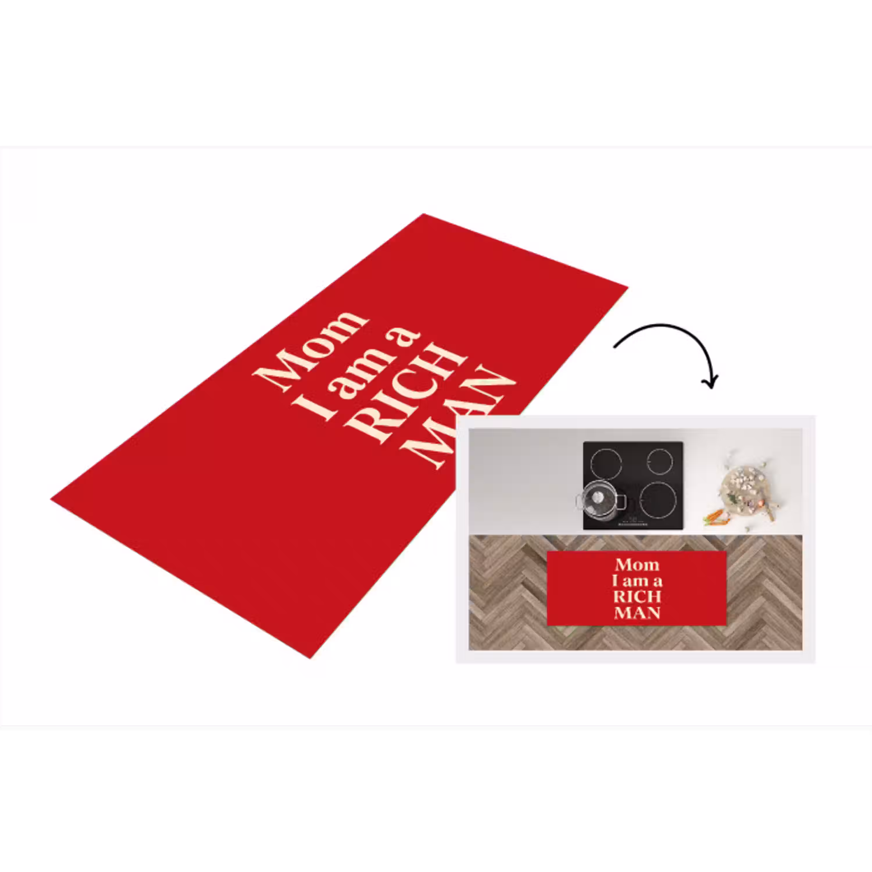 Tekst - Rijkdom - Motivatie - Rood - Modern Keukenloper - keukenmat middel -3d