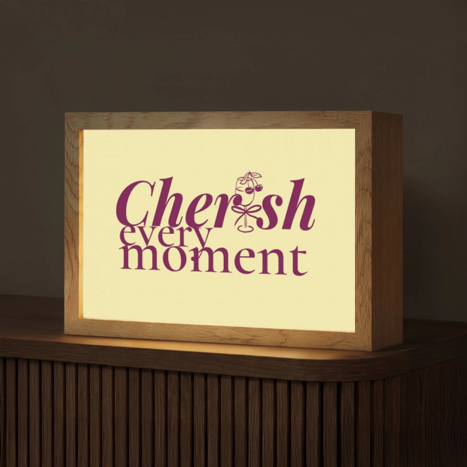 Cherish every moment - Cocktailglas - Geel Light Box met kabel (Tafellamp) klein -z3d_website