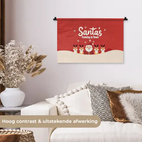 Illustratie - Kerstman - Rendieren - Rood Wandkleed katoen klein -sfeer1