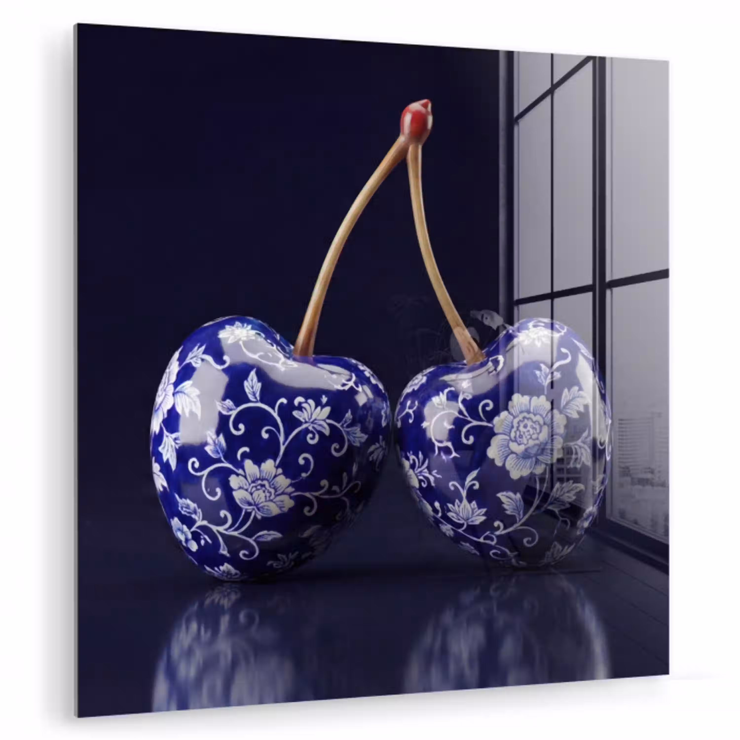 Porselein- Kersen - Delfts - Blauw plexiglas 5mm klein -zzzproduct_nieuw