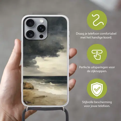 Kust - Golven - Rots - Storm Hoesje iPhone 16 Pro Max met koord klein -sfeer2_NL