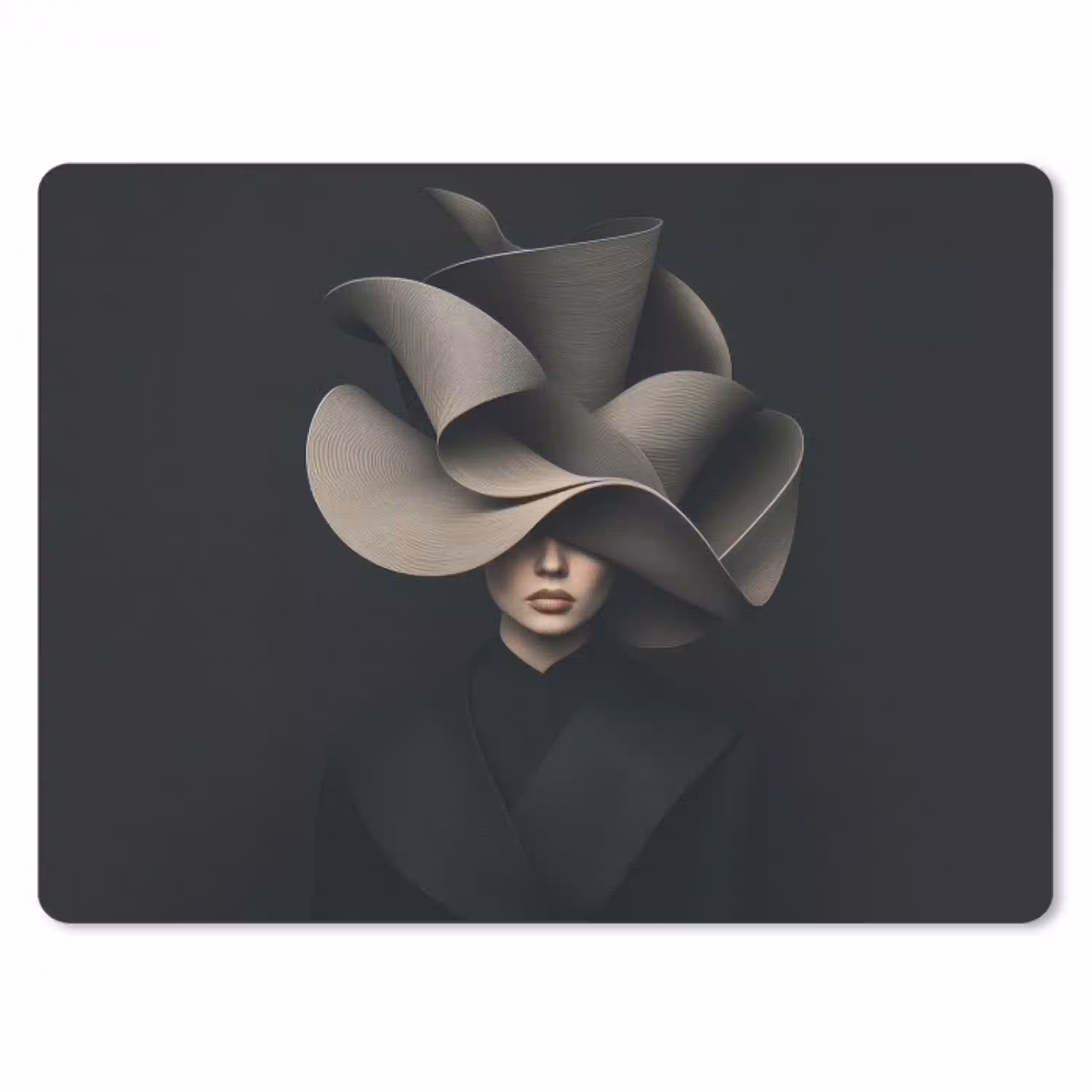 Zwarte - Hoed - Vrouw muismat rubber klein -3d