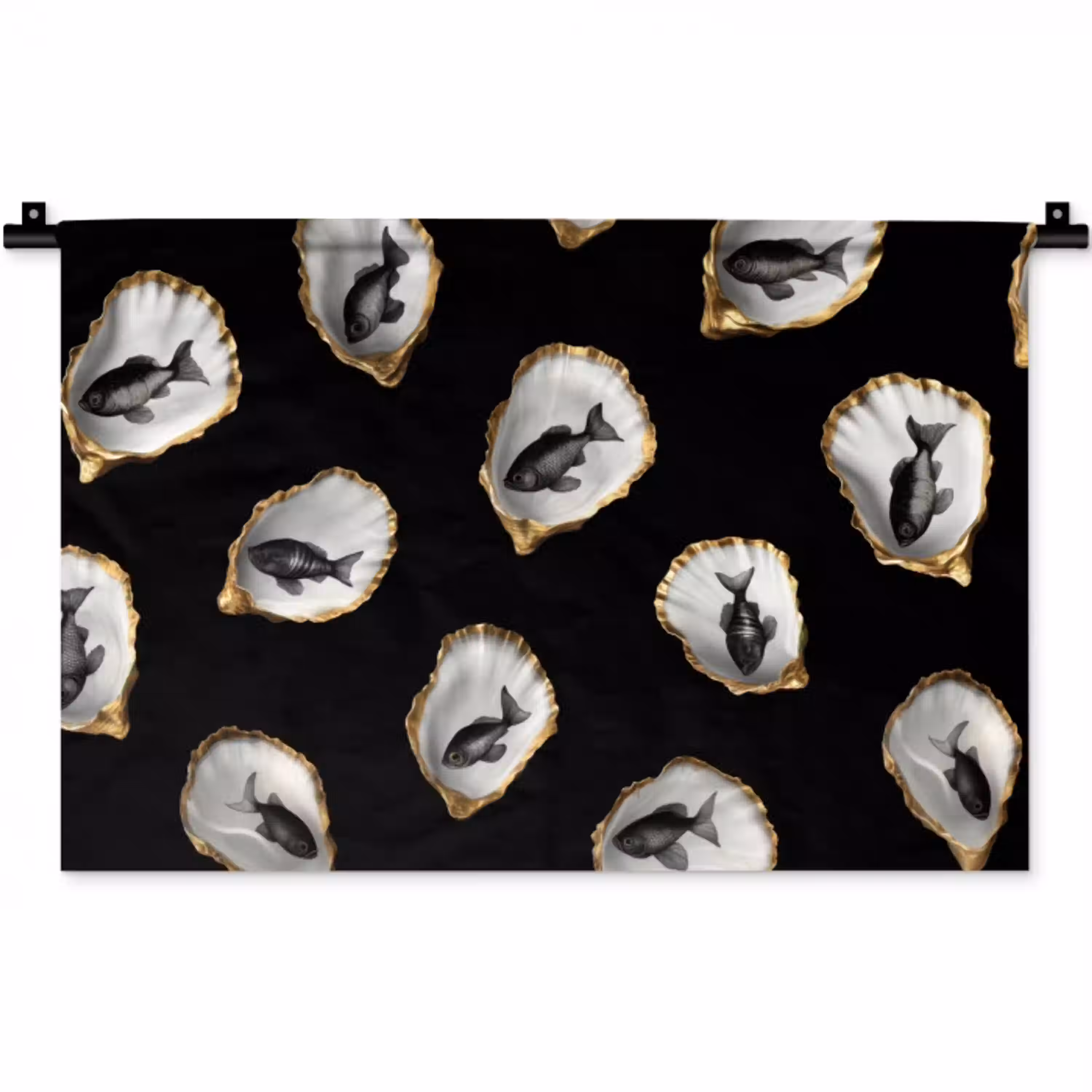 Oesters - Zwart - Vissen - Goud Wandkleed katoen klein -zz3d
