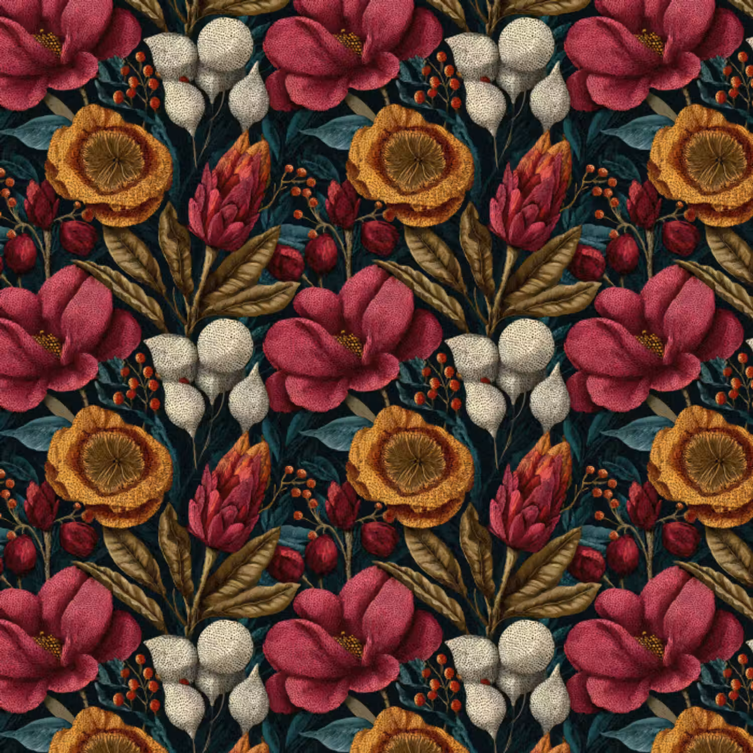 Behang - Bloemen - Patroon - Rood - Goud