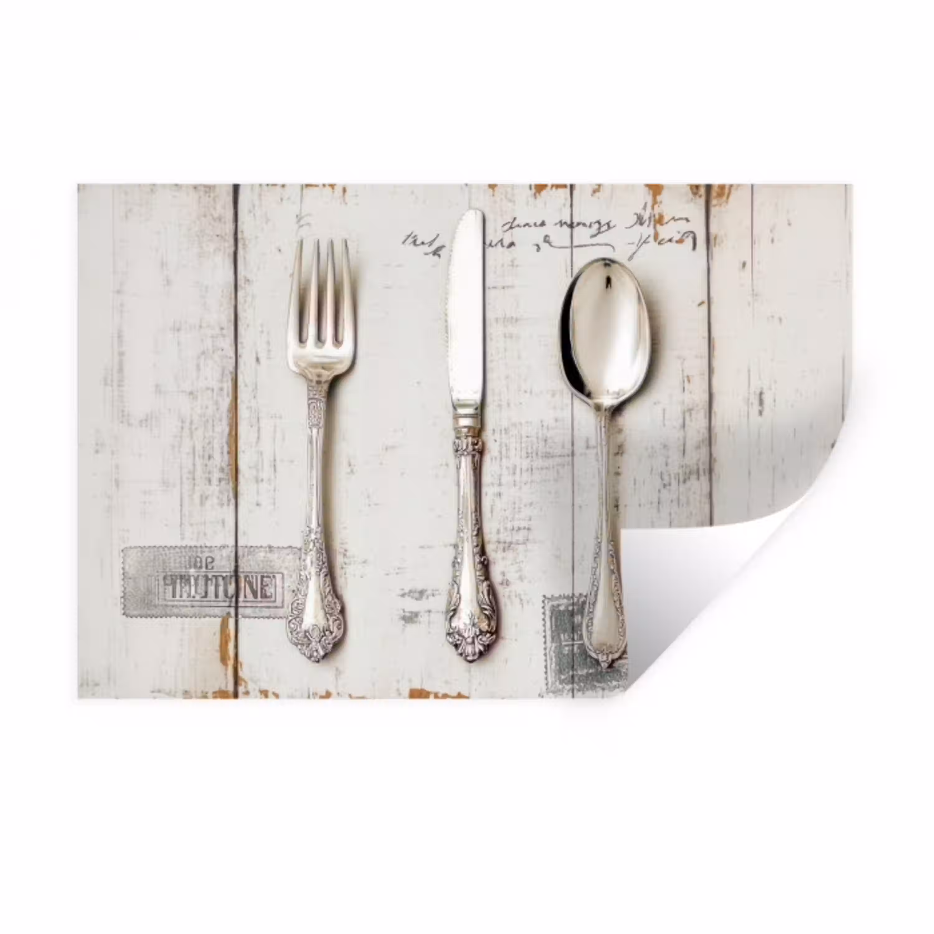 Zilver - Bestek - Hout Muursticker klein -3d